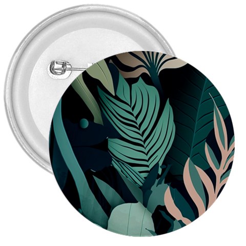 Green Nature Bohemian Painting Leaves Foliage 3  Buttons from ArtsNow.com Front