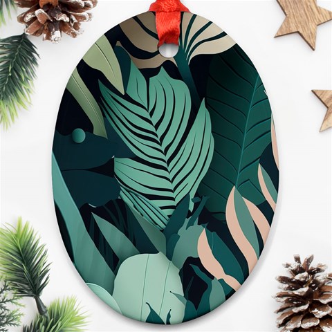 Green Nature Bohemian Painting Leaves Foliage Ornament (Oval) from ArtsNow.com Front