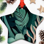 Green Nature Bohemian Painting Leaves Foliage Ornament (Star)