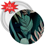 Green Nature Bohemian Painting Leaves Foliage 3  Buttons (10 pack) 