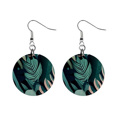 Green Nature Bohemian Painting Leaves Foliage Mini Button Earrings from ArtsNow.com Front