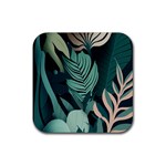 Green Nature Bohemian Painting Leaves Foliage Rubber Coaster (Square)