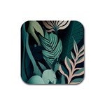 Green Nature Bohemian Painting Leaves Foliage Rubber Square Coaster (4 pack)