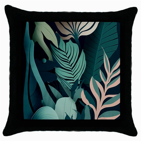 Green Nature Bohemian Painting Leaves Foliage Throw Pillow Case (Black) from ArtsNow.com Front