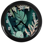 Green Nature Bohemian Painting Leaves Foliage Wall Clock (Black)