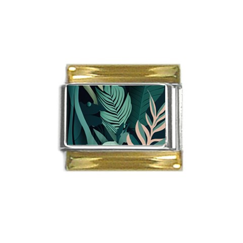 Green Nature Bohemian Painting Leaves Foliage Gold Trim Italian Charm (9mm) from ArtsNow.com Front