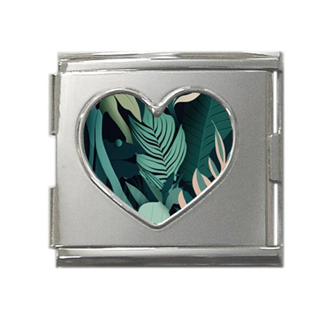 Green Nature Bohemian Painting Leaves Foliage Mega Link Heart Italian Charm (18mm) from ArtsNow.com Front