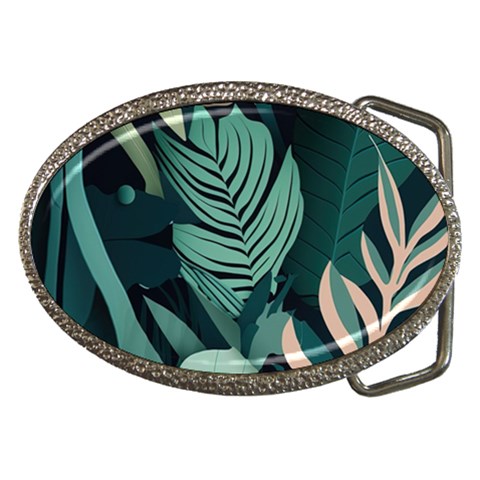 Green Nature Bohemian Painting Leaves Foliage Belt Buckles from ArtsNow.com Front