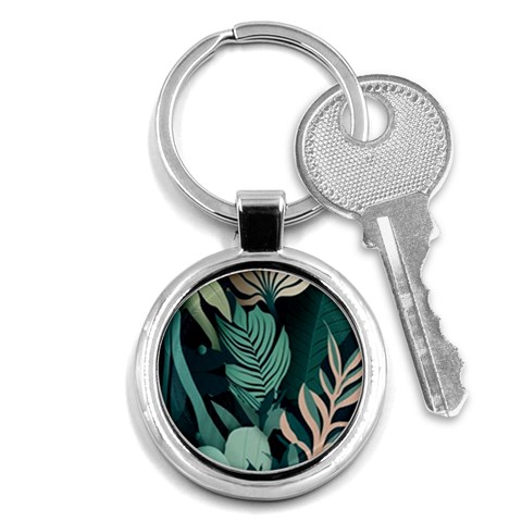 Green Nature Bohemian Painting Leaves Foliage Key Chain (Round) from ArtsNow.com Front
