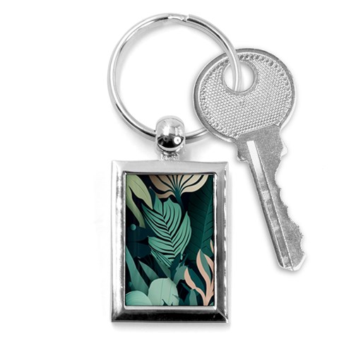Green Nature Bohemian Painting Leaves Foliage Key Chain (Rectangle) from ArtsNow.com Front