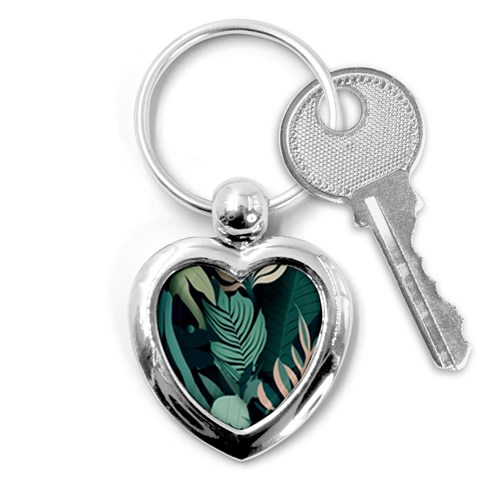 Green Nature Bohemian Painting Leaves Foliage Key Chain (Heart) from ArtsNow.com Front