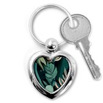 Green Nature Bohemian Painting Leaves Foliage Key Chain (Heart)