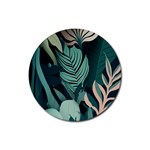 Green Nature Bohemian Painting Leaves Foliage Rubber Coaster (Round)