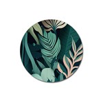 Green Nature Bohemian Painting Leaves Foliage Magnet 3  (Round)