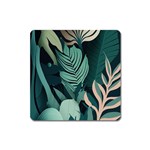 Green Nature Bohemian Painting Leaves Foliage Square Magnet