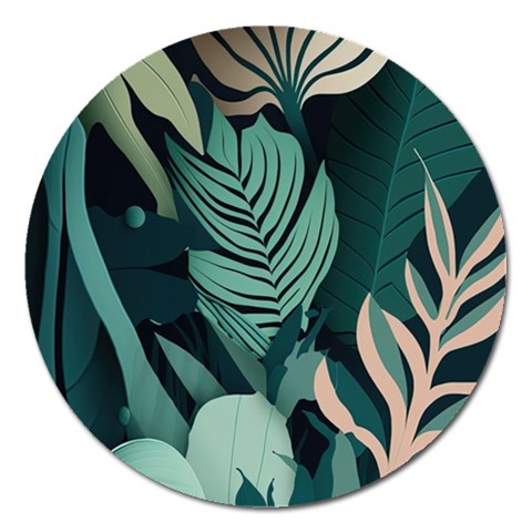 Green Nature Bohemian Painting Leaves Foliage Magnet 5  (Round) from ArtsNow.com Front