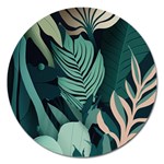 Green Nature Bohemian Painting Leaves Foliage Magnet 5  (Round)