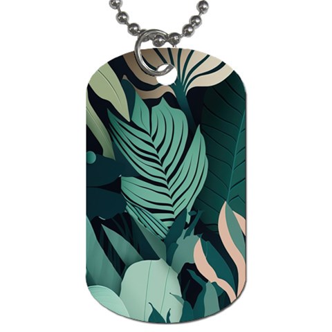 Green Nature Bohemian Painting Leaves Foliage Dog Tag (One Side) from ArtsNow.com Front