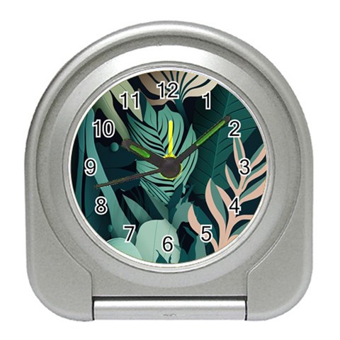 Green Nature Bohemian Painting Leaves Foliage Travel Alarm Clock from ArtsNow.com Front