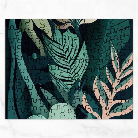 Green Nature Bohemian Painting Leaves Foliage Rectangular Jigsaw Puzzl from ArtsNow.com Front