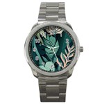 Green Nature Bohemian Painting Leaves Foliage Sport Metal Watch