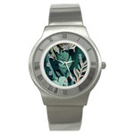 Green Nature Bohemian Painting Leaves Foliage Stainless Steel Watch