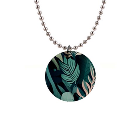 Green Nature Bohemian Painting Leaves Foliage 1  Button Necklace from ArtsNow.com Front