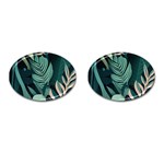 Green Nature Bohemian Painting Leaves Foliage Cufflinks (Oval)