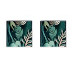 Green Nature Bohemian Painting Leaves Foliage Cufflinks (Square)