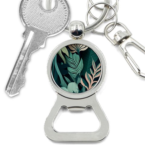 Green Nature Bohemian Painting Leaves Foliage Bottle Opener Key Chain from ArtsNow.com Front