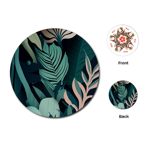 Green Nature Bohemian Painting Leaves Foliage Playing Cards Single Design (Round) from ArtsNow.com Front
