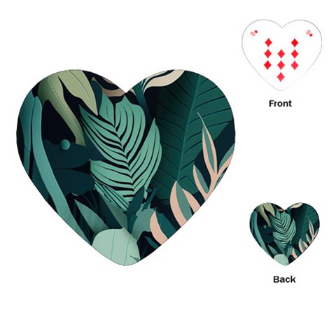 Green Nature Bohemian Painting Leaves Foliage Playing Cards Single Design (Heart) from ArtsNow.com Front