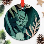 Green Nature Bohemian Painting Leaves Foliage Round Ornament (Two Sides)