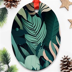 Green Nature Bohemian Painting Leaves Foliage Oval Ornament (Two Sides) from ArtsNow.com Back