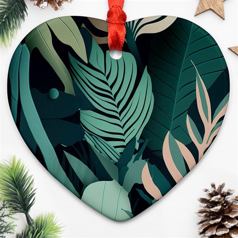 Green Nature Bohemian Painting Leaves Foliage Heart Ornament (Two Sides) from ArtsNow.com Front