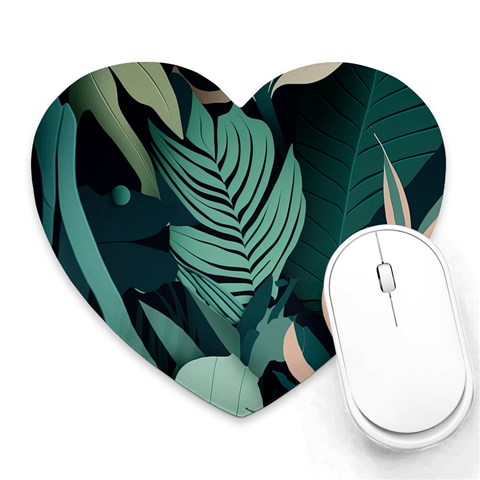 Green Nature Bohemian Painting Leaves Foliage Heart Mousepad from ArtsNow.com Front
