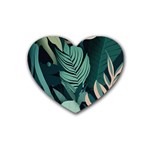 Green Nature Bohemian Painting Leaves Foliage Rubber Coaster (Heart)