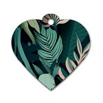 Green Nature Bohemian Painting Leaves Foliage Dog Tag Heart (One Side)