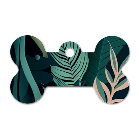 Green Nature Bohemian Painting Leaves Foliage Dog Tag Bone (Two Sides) from ArtsNow.com Front