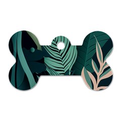 Green Nature Bohemian Painting Leaves Foliage Dog Tag Bone (Two Sides) from ArtsNow.com Back