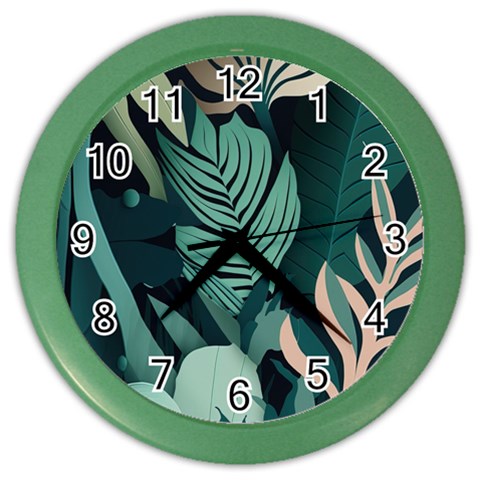 Green Nature Bohemian Painting Leaves Foliage Color Wall Clock from ArtsNow.com Front