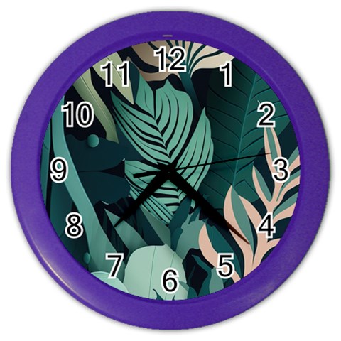 Green Nature Bohemian Painting Leaves Foliage Color Wall Clock from ArtsNow.com Front