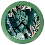 Green Nature Bohemian Painting Leaves Foliage Color Wall Clock