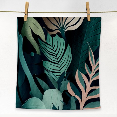 Green Nature Bohemian Painting Leaves Foliage Face Towel from ArtsNow.com Front