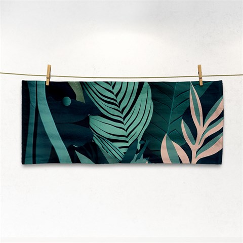 Green Nature Bohemian Painting Leaves Foliage Hand Towel from ArtsNow.com Front