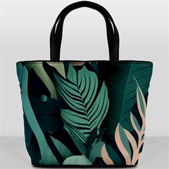 Green Nature Bohemian Painting Leaves Foliage Bucket Bag from ArtsNow.com Front