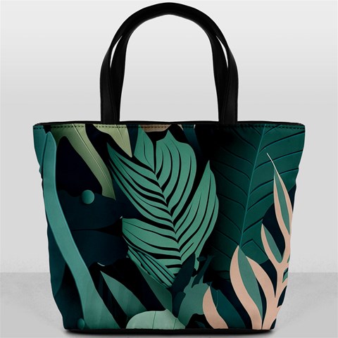 Green Nature Bohemian Painting Leaves Foliage Bucket Bag from ArtsNow.com Back