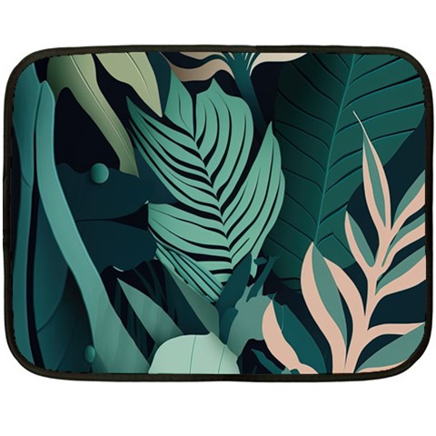 Green Nature Bohemian Painting Leaves Foliage One Side Fleece Blanket (Mini) from ArtsNow.com 35 x27  Blanket
