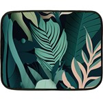 Green Nature Bohemian Painting Leaves Foliage One Side Fleece Blanket (Mini)