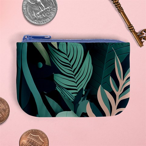 Green Nature Bohemian Painting Leaves Foliage Mini Coin Purse from ArtsNow.com Front